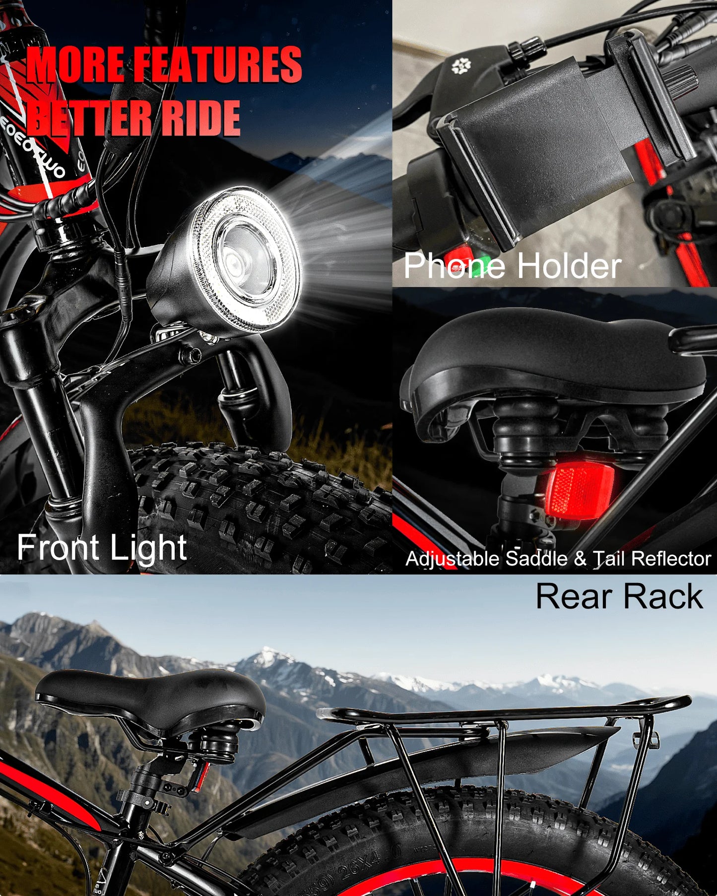1500W Electric Bike 48V 15Ah Battery 26" 4.0 Fat Tire Ebike 34MPH High Speed Mountain Bicycle Off-Road Snow Bike for Adults
