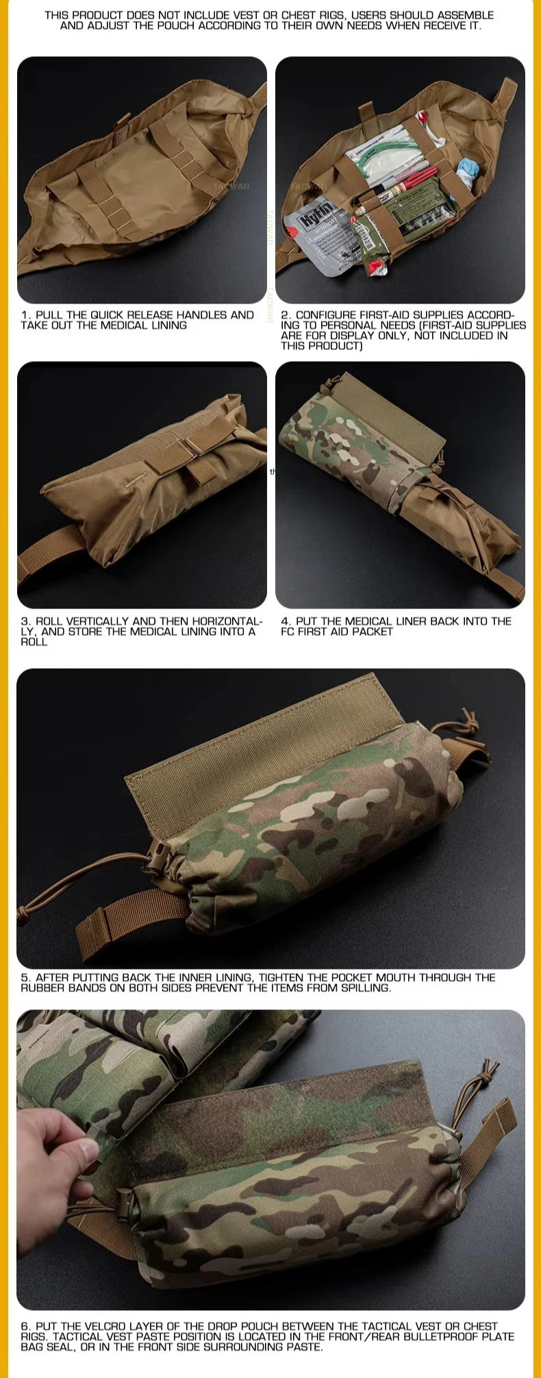 IFAKon Roll 1 Trauma Pouch, IFAK First Aid Kit EDC Medical Rapid Belt Bag Waist Bag for Hunting Airsoft Plate Carrier Chest Rig