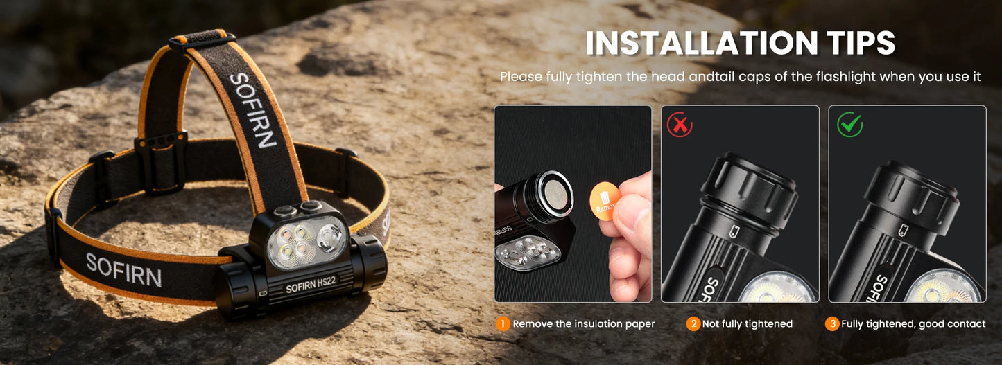 HS22 Headlight 2500lm Stepless Color Temperature Adjustment Ultra-Bright Headlamp 6000K Light with 2700K Warm Torch