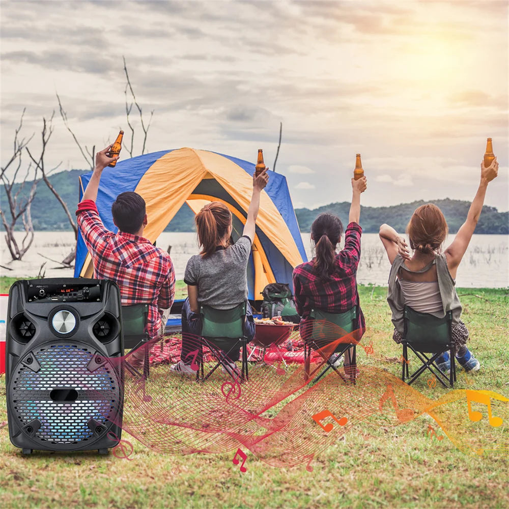 1100W Portable Bluetooth Party Speaker 8" Subwoofer w/Stand Sound System Dj Karaoke RGB Light Rechargeable Speaker with Mic