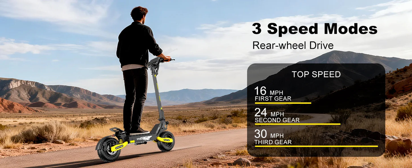 1200W Off Road Electric Scooter for Adults 48V Long Range E-Scooter 30MPH Fast Speed 11" Tubeless Tire Foldable Kick Scooter