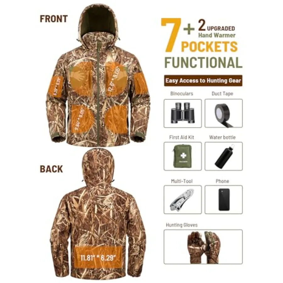 Camo Hunting Jackets for Men Warm Fleece Lined Hunting Jacket with Hood Quiet Water Resistant Hunting Clothes