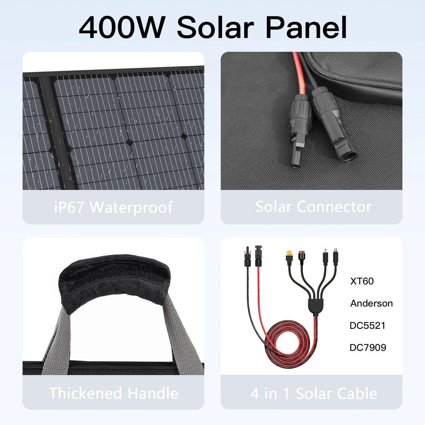 400W 220W 110W Lightweight Portable Solar Panel, Foldable Solar Panel for Outdoor Activities, IP67 Waterproof for RV