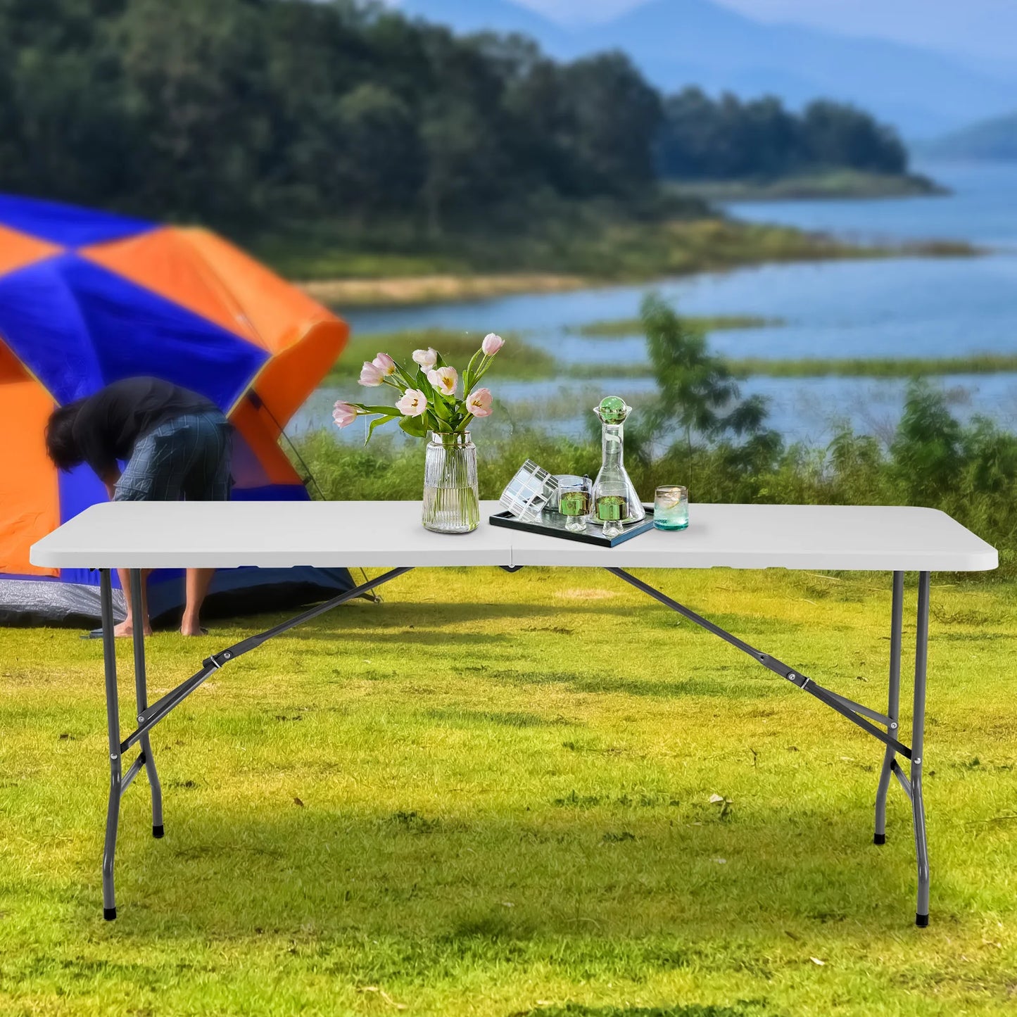 Portable Folding Outdoor Camping Table Camping Hiking Heavy Duty Foldable Table with Carrying Handle Safety Lock For Camping Furniture