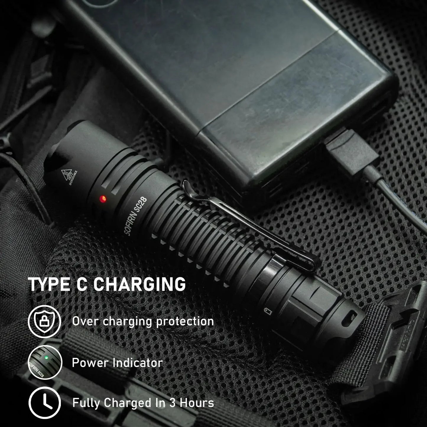 SC28 Powerful Light Tactical XHP50B HD Rechargeable Flashlight 2800 Lumens Lantern EDC Torch IPX8 for Hunting Fishing
