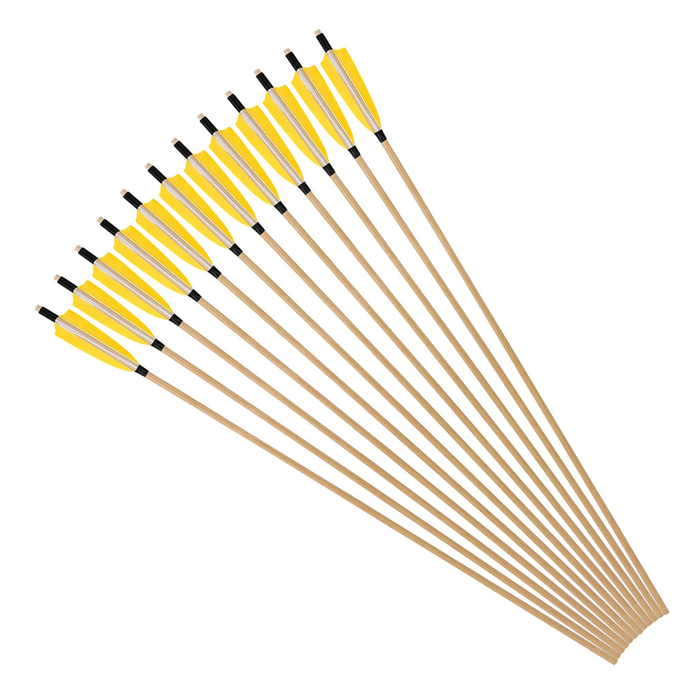 Hunting Arrows 12pcs 31.5inch Handmade Wooden Shaft with 5inch Natural Feathers for Outdoor Shooting Sports