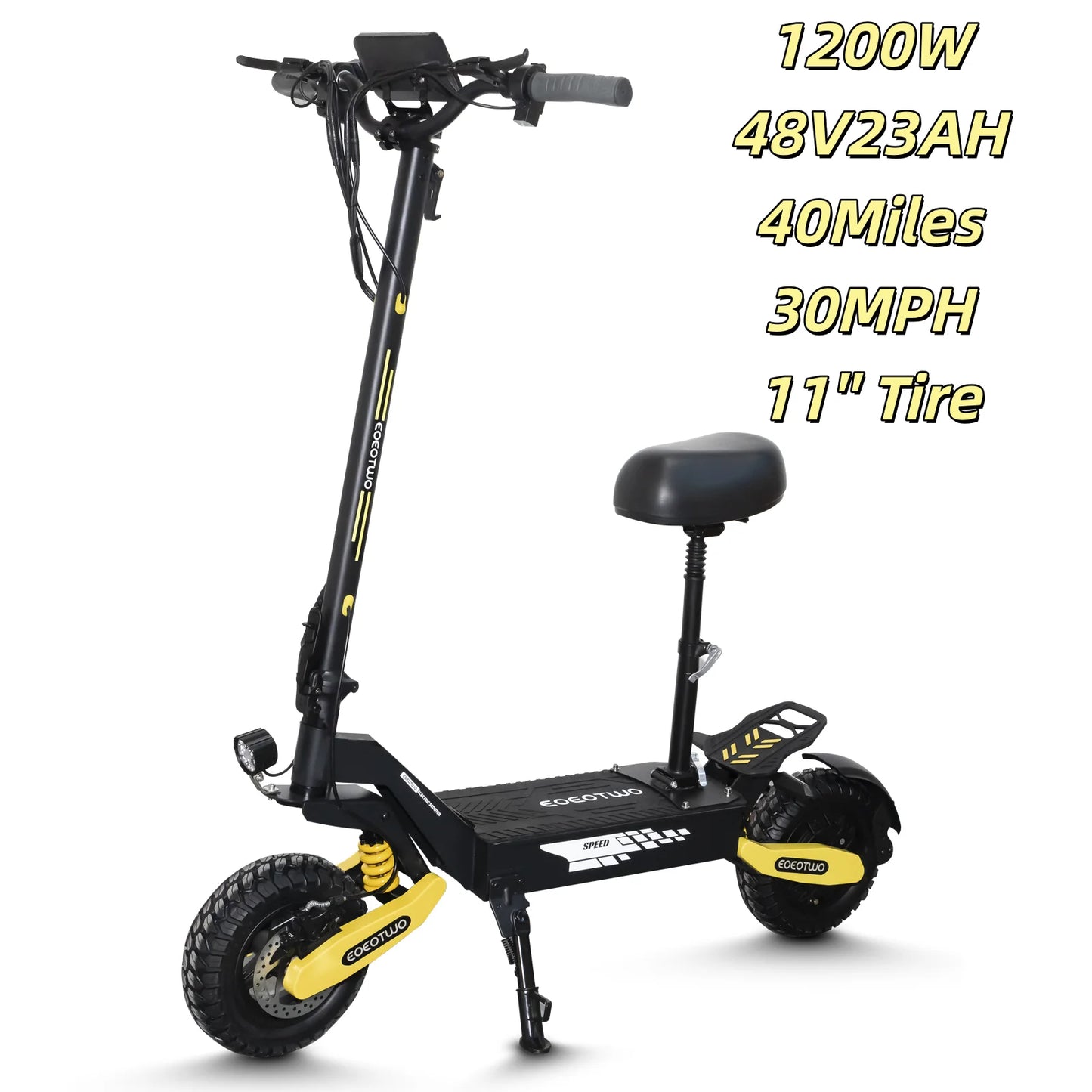 1200W Off Road Electric Scooter for Adults 48V Long Range E-Scooter 30MPH Fast Speed 11" Tubeless Tire Foldable Kick Scooter