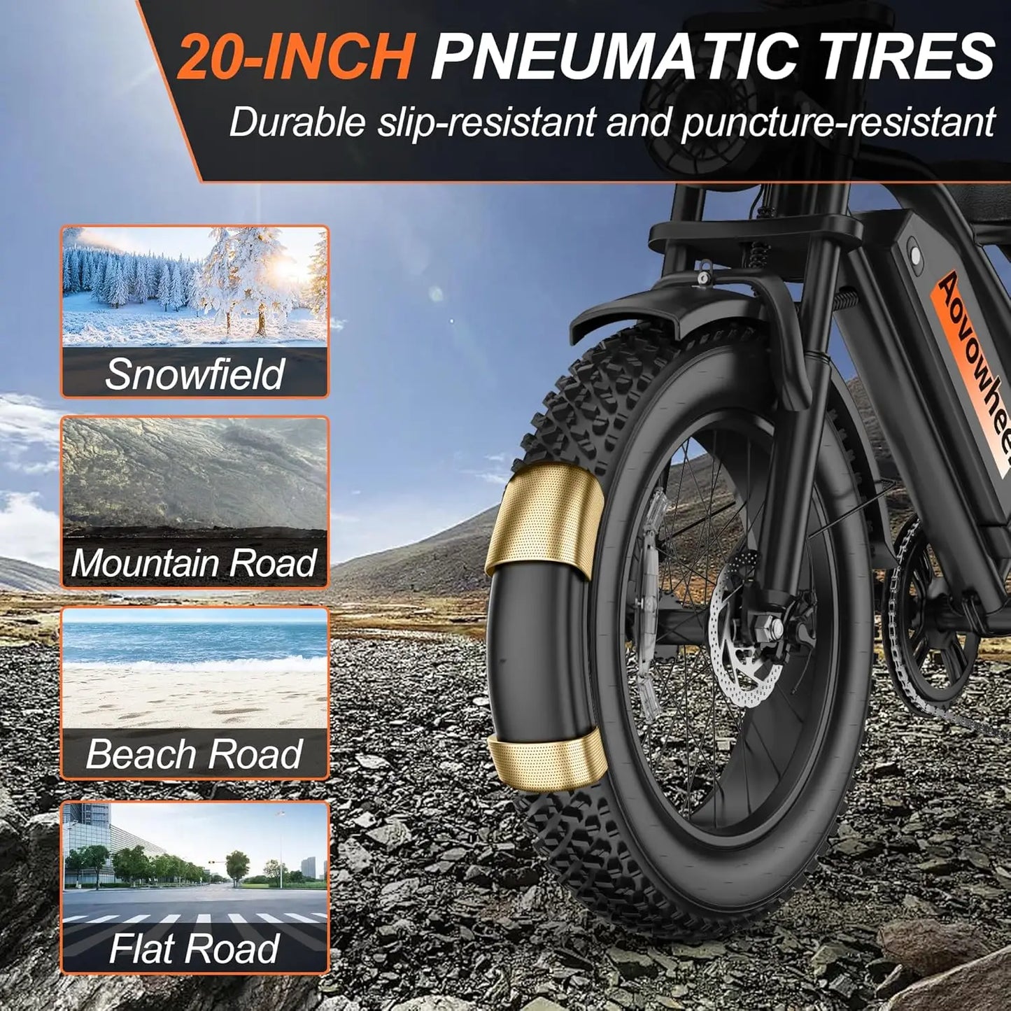 AW2PROElectric Bike 1500W 20" Fat Tire 31mph Top Speed 70 Miles Range for Road Sand Mountain Snow Electric Motorcycle