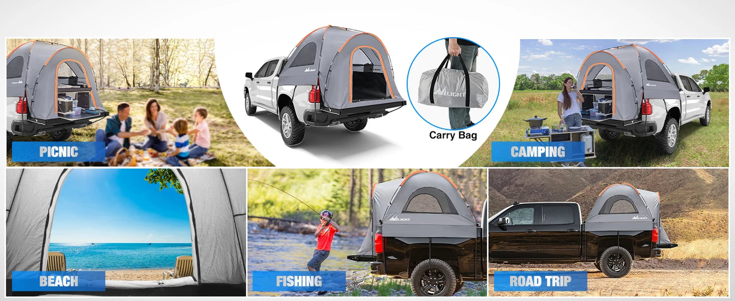 Truck Bed Tent, Pickup Tent 2 Person Waterproof PU2000mm Double Layer for Full Size Truck Camping Outdoor Travel, 8-8.5FT / 5.2-5.8 FT / 6.4-6.7 FT, Portable Pickup Camping Tent for Outdoor Road Trip Adventure