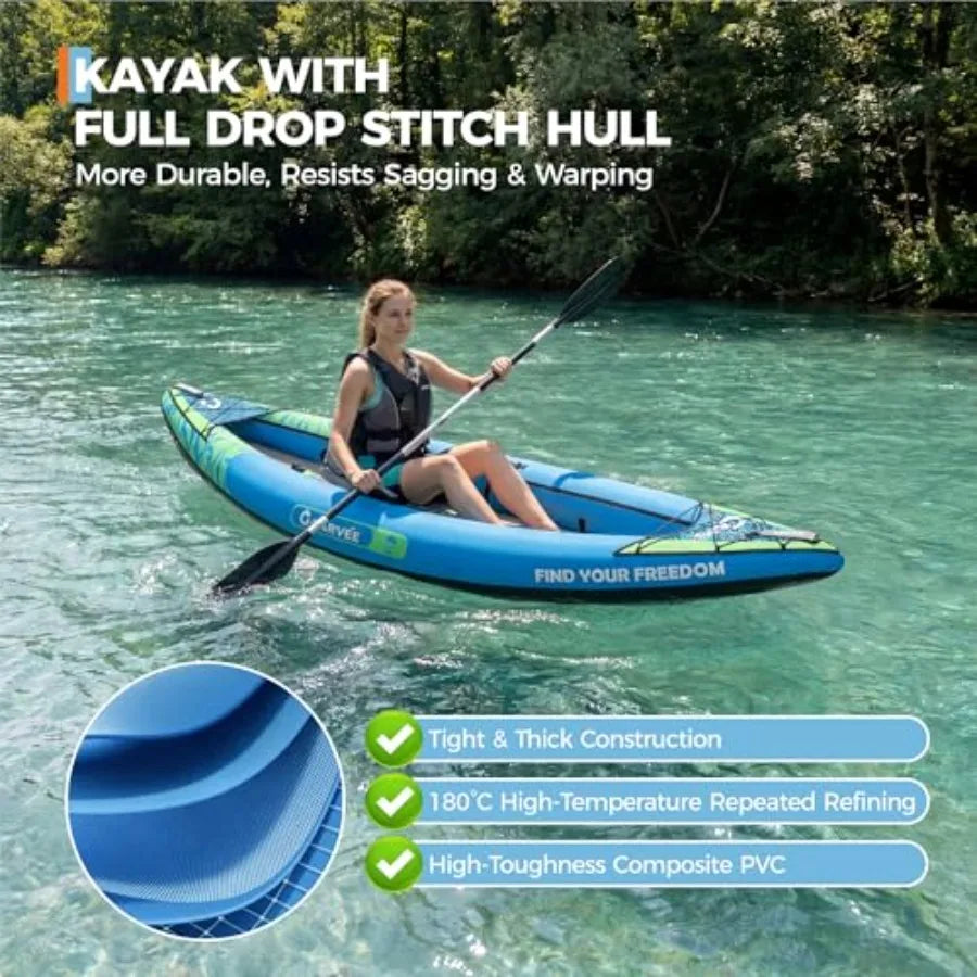2 Person Inflatable Kayak for Adults Fishing Touring Kayak with Padded Seat 3 Fins Hand Pump Carry Bag Repair Kit 12.5FT 450 LB