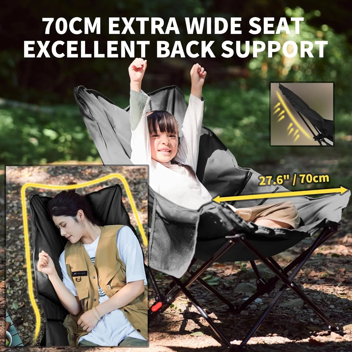 Recliner Outdoor Folding High Back Moon Chair 2-Position Adjustable Portable Camping Chair for Relaxing Foldable Leisure Travel Furniture Picnic