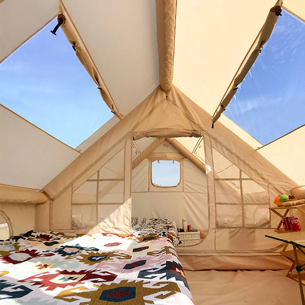 Camping Inflatable Tent for Family, PVC Skylight Air Tube, Camp Base Tents, 12 Square Meters, Large Space, 6-8 Person