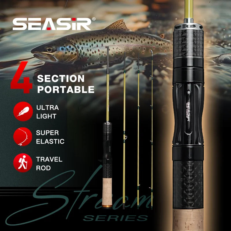 Silent Stream Spining Baitcasting Fishing Rod Carbon Fiber UL Power 1.53/1.65M Spinning Casting Lure Rods 4 Sections
