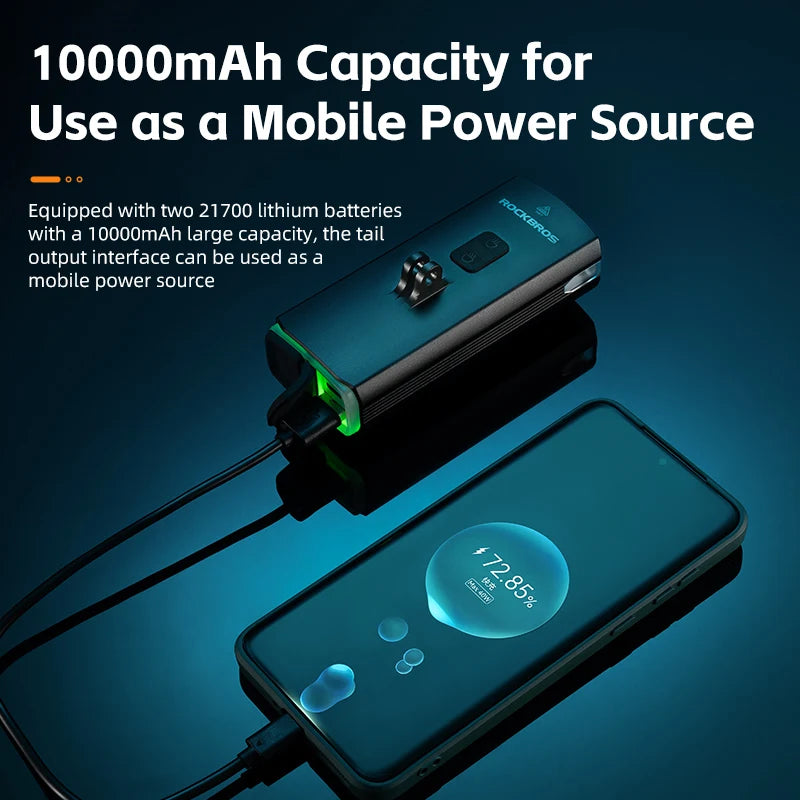 3000LM Bike Light 10000mAH Flashlight High-Low Beam Bicycle Front Light Powerbank Waterproof MTB Road Cycling Headlight