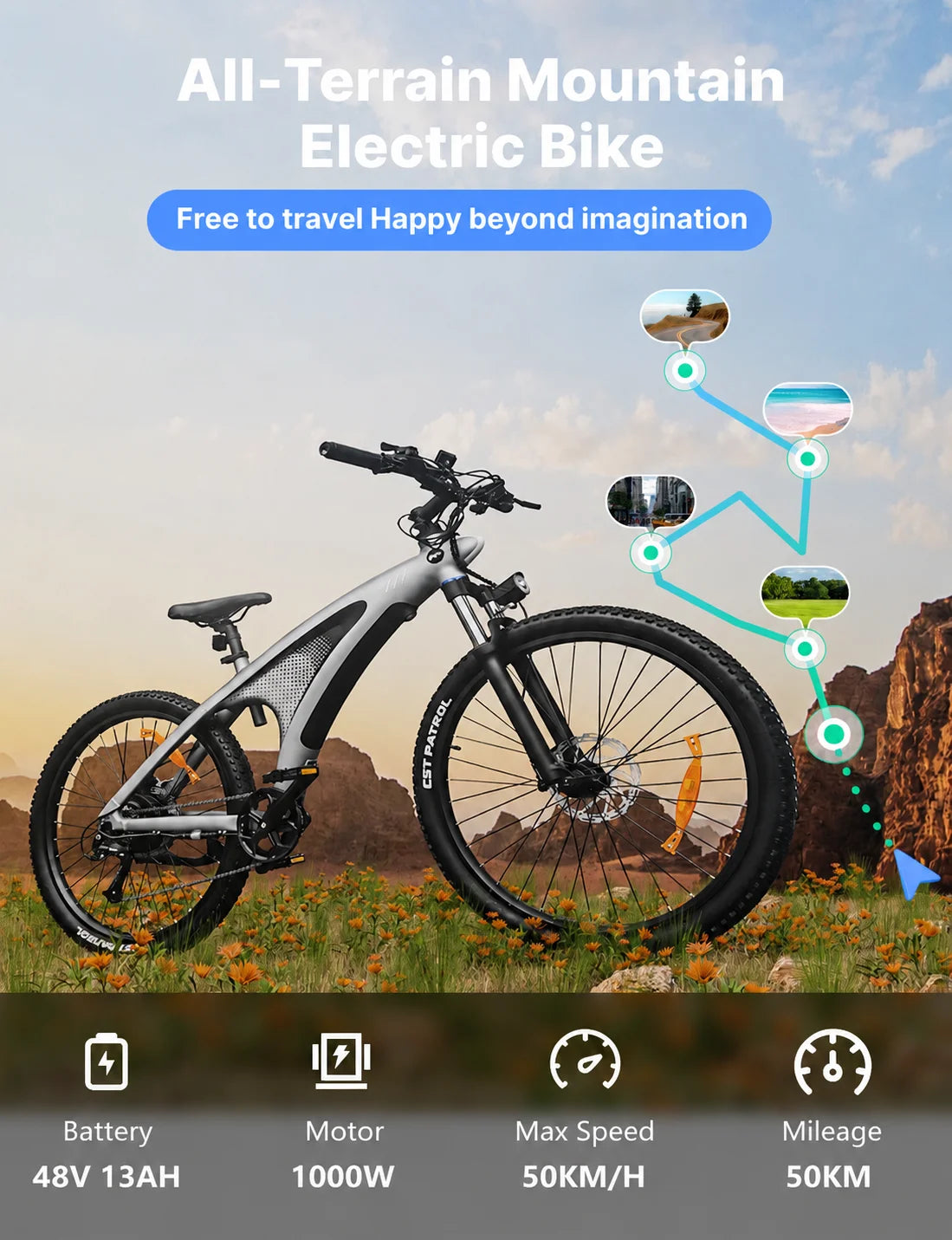 Q5 Electric Bikes for Adults 1000W 48V 13AH Ebikes E Bikes Electric Bicycles 50km/h Electric Dirt Bike Electric E Bikes