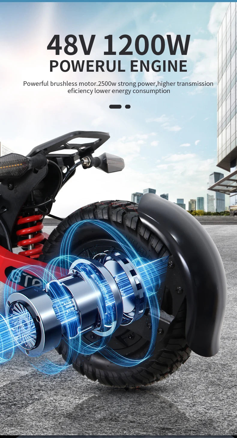 1200W Motor Electric Scooter 48V13/23.4AH Speed up to 25MPH 11 Inch Off-Road Tires Foldable Adult E-Scooter