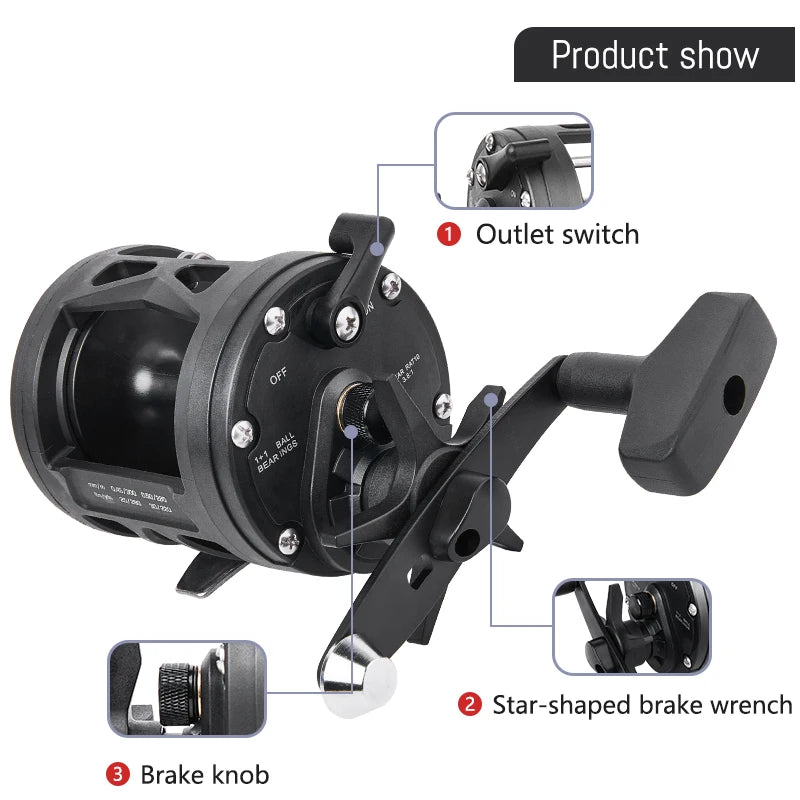 Trolling Drum Fishing Reels 33LB Max Drag 3.8:1 Gear Ratio High Toughness Body Freshwater & Saltwater Universal Bait Caster Fishing Reel