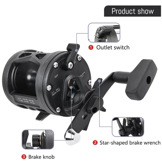 Trolling Drum Fishing Reels 33LB Max Drag 3.8:1 Gear Ratio High Toughness Body Freshwater & Saltwater Universal Bait Caster Fishing Reel