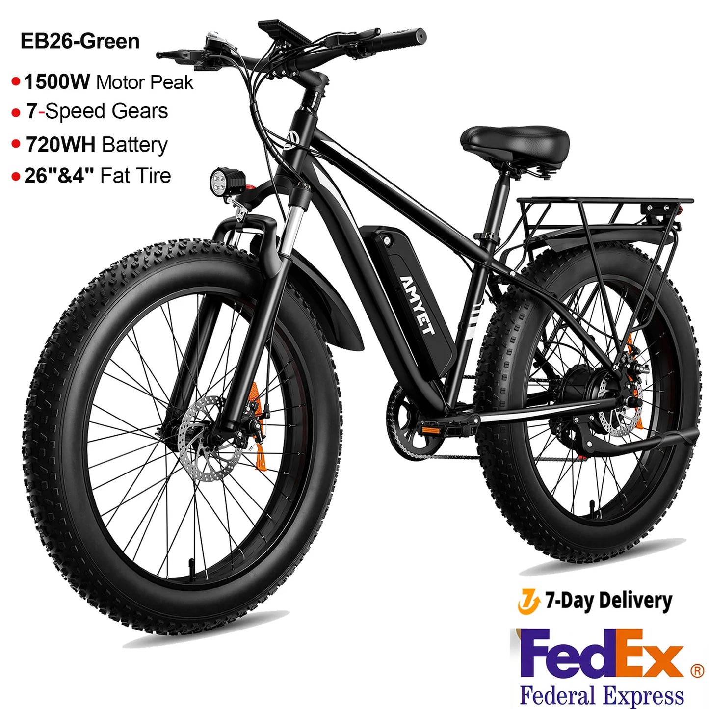 Electric Bike EB26 Blue Adults Electric Bicycle 28mph Peak 1500W 720WH Ebike 26" Fat Tire Mountain Bike Electric Dirt Bike