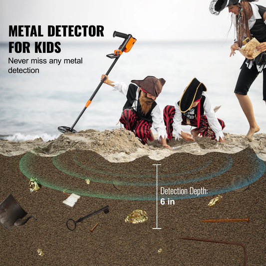 Metal Detector for Kids 6 Inch 25''-37'' Adjustable Length IP68 Waterproof Search Coil & LCD Display for Detecting Gold