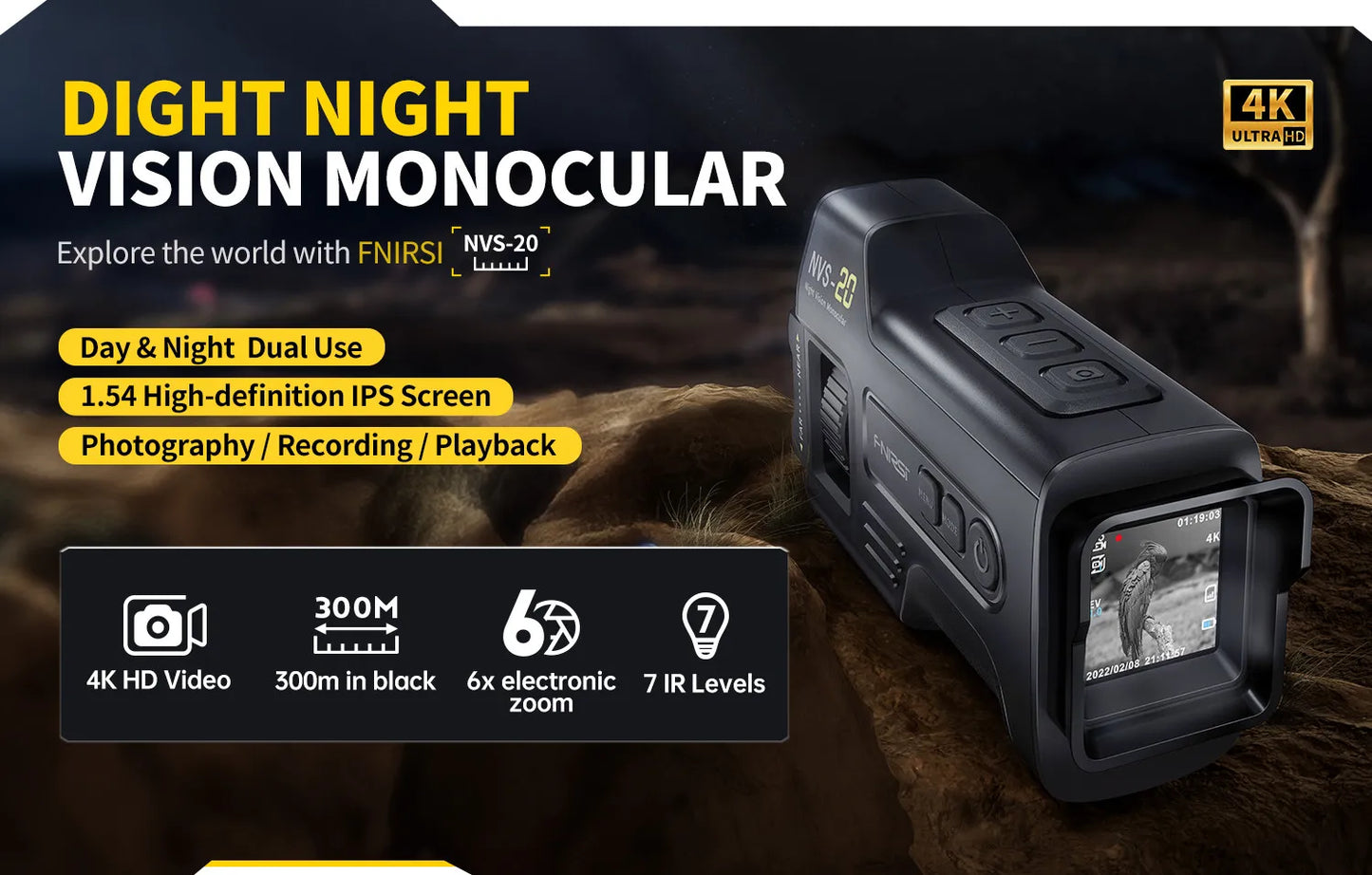 Telescope NVS-20 4K HD Monocular Night Vision Goggles 6X Digital Zoom 300m Hunting Camping Scope Day and Night Dual Use