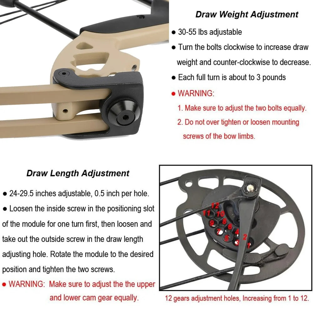 30-55lbs Compound Bow Arrow Set High Strength Alloys Let-off 70% Bow 310FPS Arrow Speed for Right/Left Hand Shooting Hunting Bow
