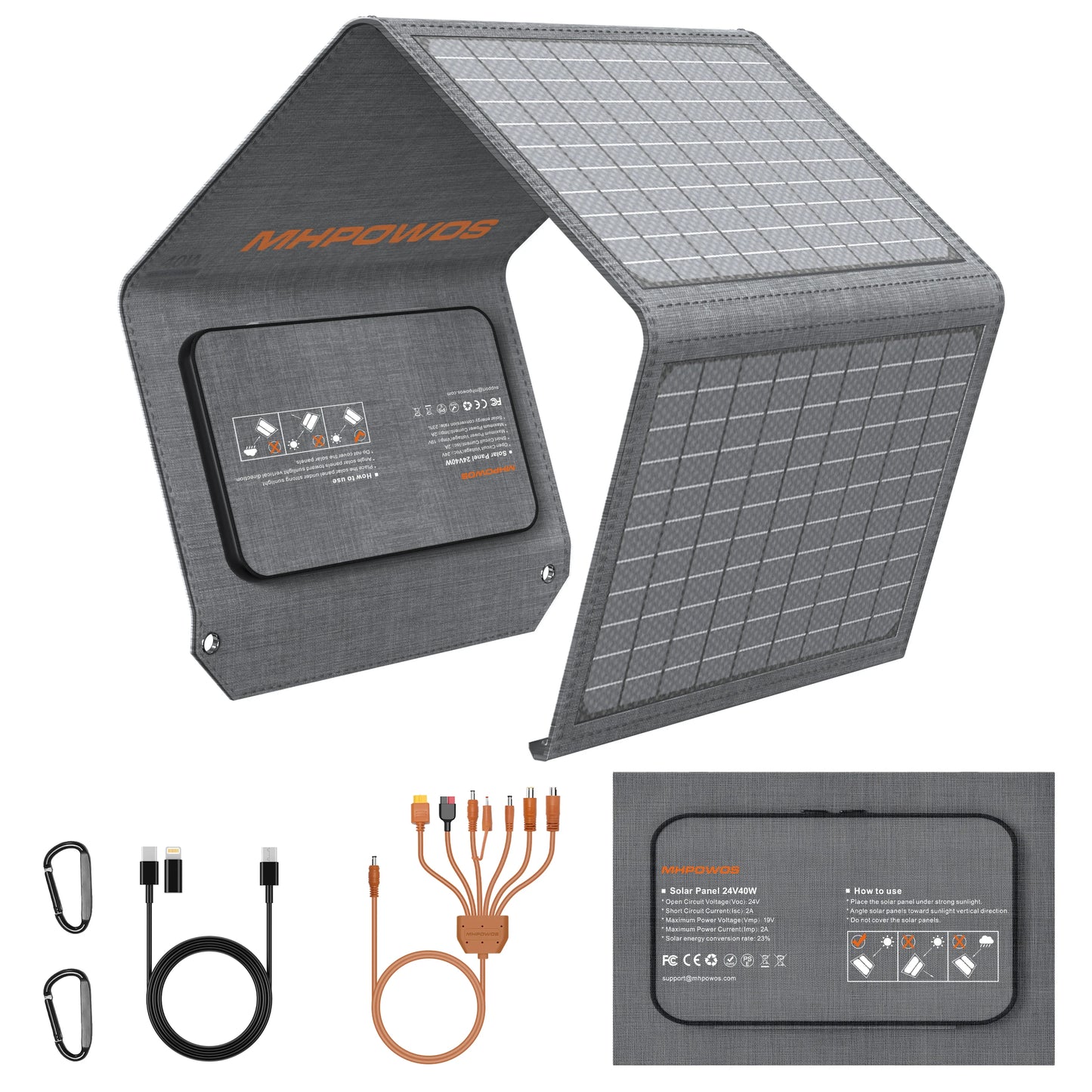 40W Foldable Solar Panel 5V USB Portable Battery Charger for Cell Phone Outdoor Waterproof Power Bank for Camping