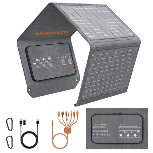 40W Foldable Solar Panel 5V USB Portable Battery Charger for Cell Phone Outdoor Waterproof Power Bank for Camping