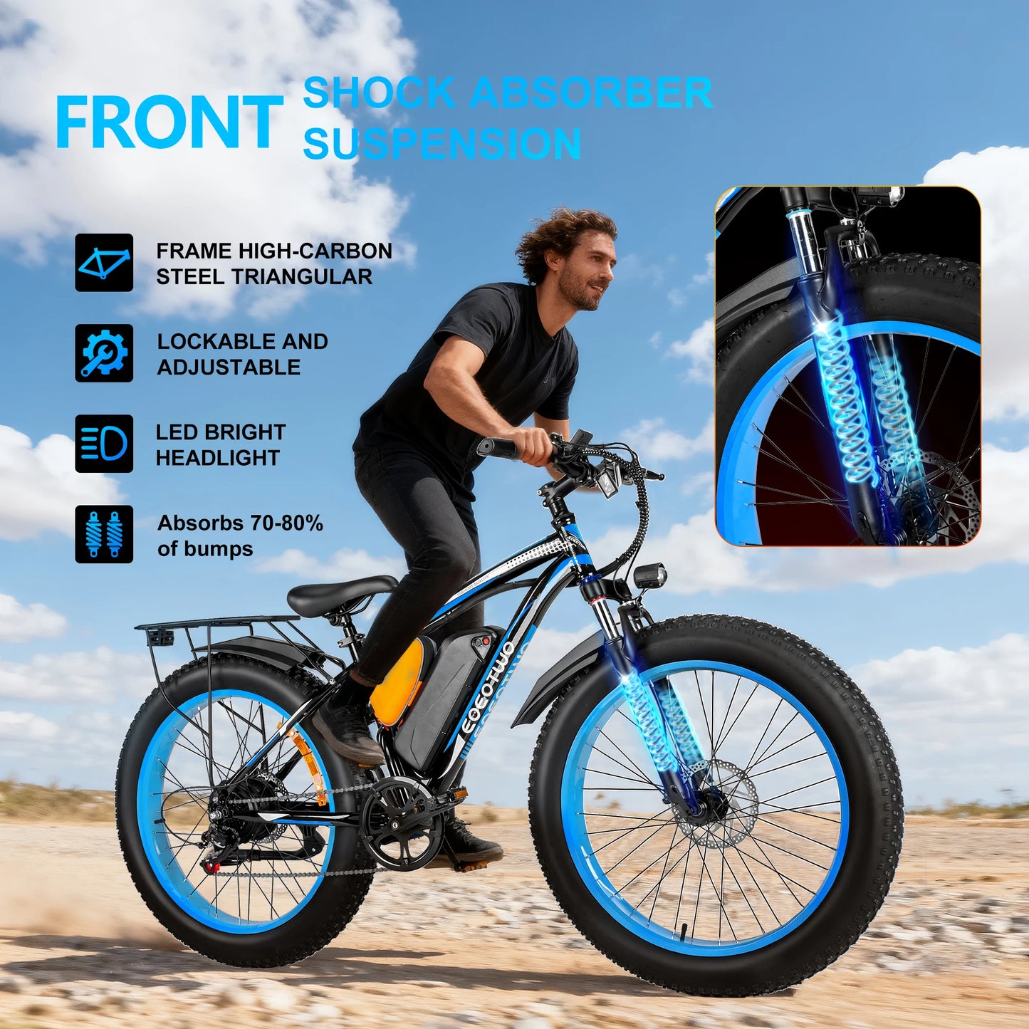 TWO Electric Bike,1500W Peak Ebikes for Adults, 26'' Fat Tire Best Ebike for Men, 70 Miles with 960Wh Battery, 25-30MPH Max Speed Bicycles, 330LB Capacity