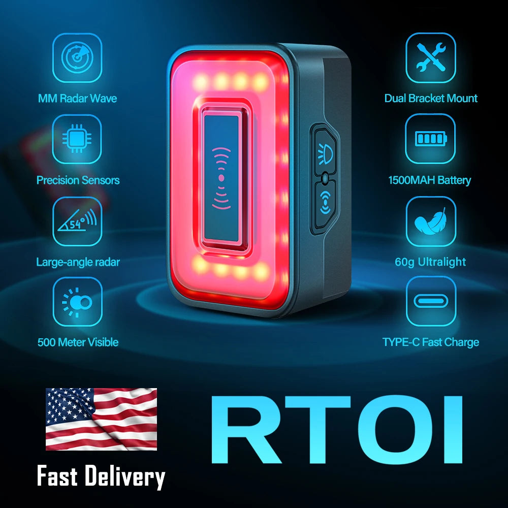 Bicycle tail light radar warning rear light Super bright and safe Millimeter-wave Radar Precision Detection Taillight