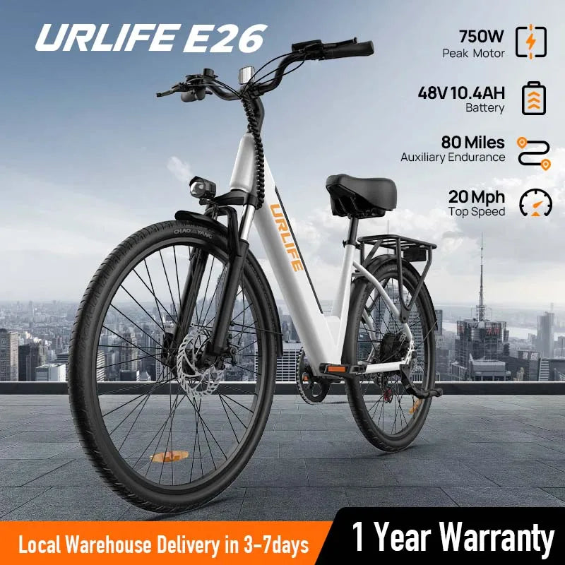 750W E26 Electric Bike for Adults | 48V 10.4Ah Removable Battery, Top Speed 20MPH, 26''X2" Standard Tire, 7-Speeds