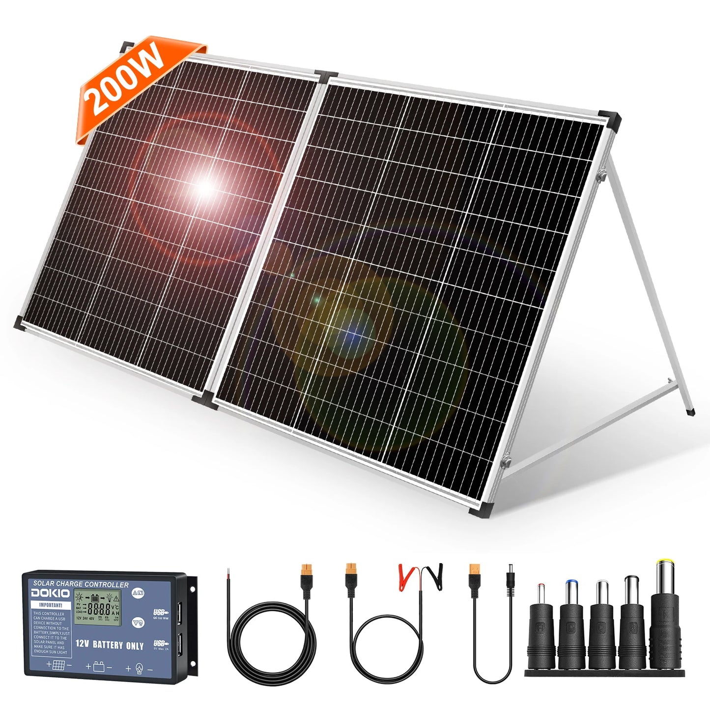 100W/160W/200W Foldable Solar Panel Suitcase 18V Portable Solar Charger with 12V Controller for Camping RV Outdoor