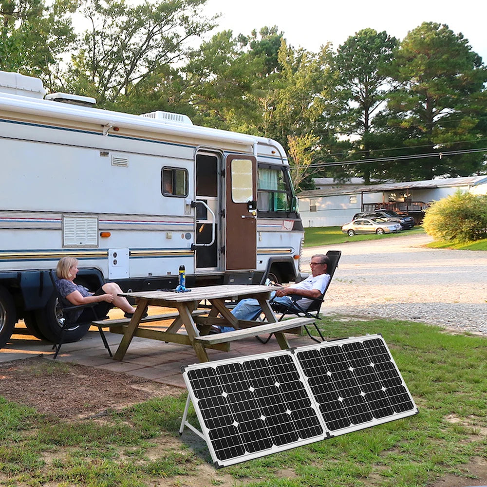 100W/160W/200W Foldable Solar Panel Suitcase 18V Portable Solar Charger with 12V Controller for Camping RV Outdoor