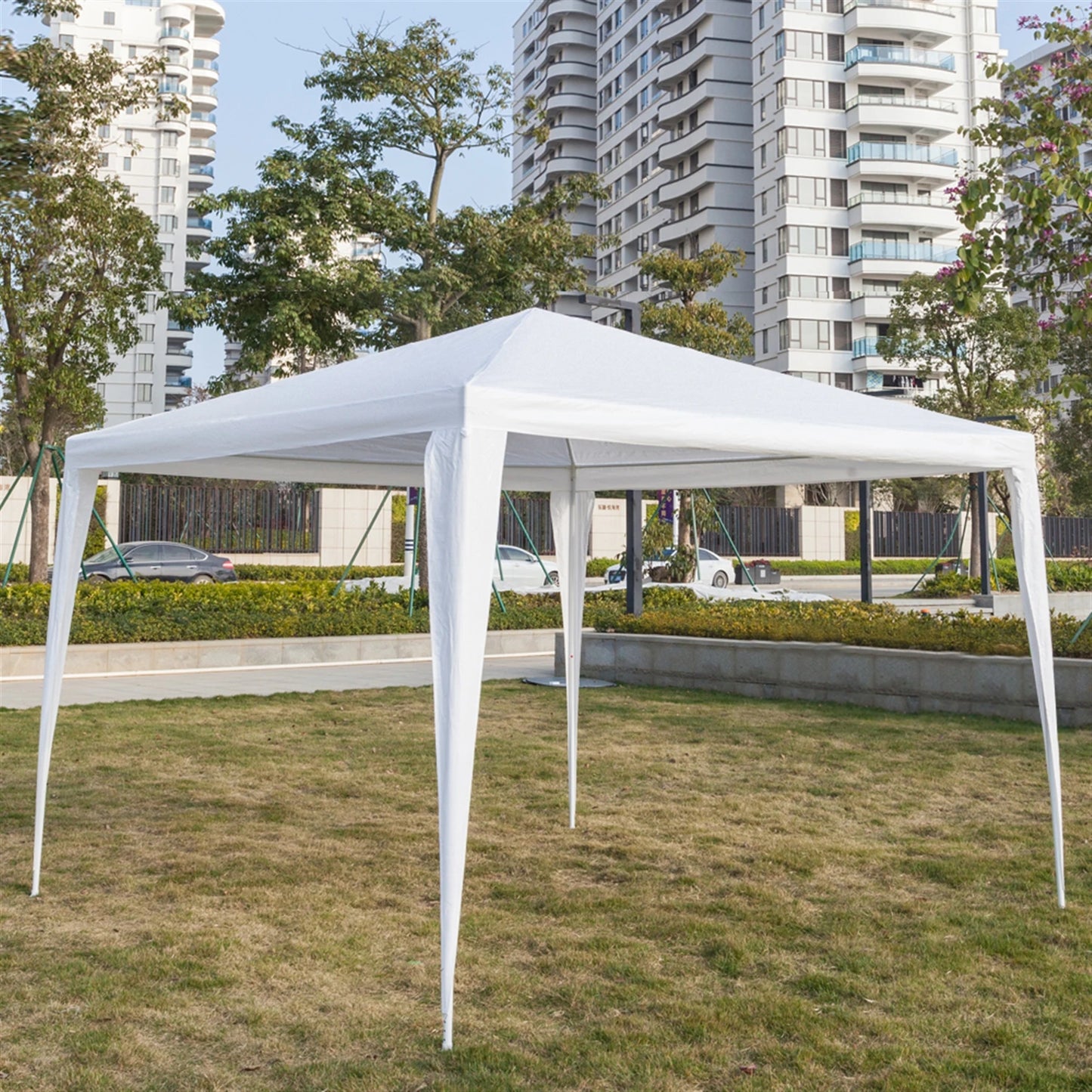 3 x 3 m Waterproof Tent with Spiral Tubes PE Cloth Iron Frame Outdoor Party Wedding Gazebo Heavy Duty Easy Setup White