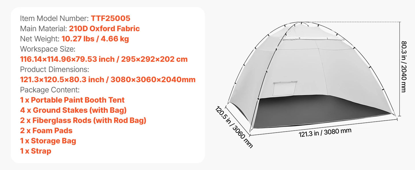 Portable Paint Booth Tent Painting Tent Station Spray Shelter w Built-in Floor Large Space Oxford Spray Painting Tents