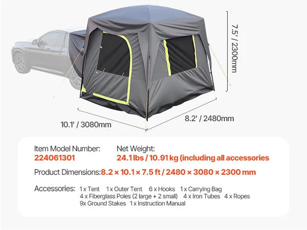SUV Tent for Camping Waterproof PU2000mm Spacious Double Layer Design SUV Camping Tent with Shade Awning , Mesh Windows