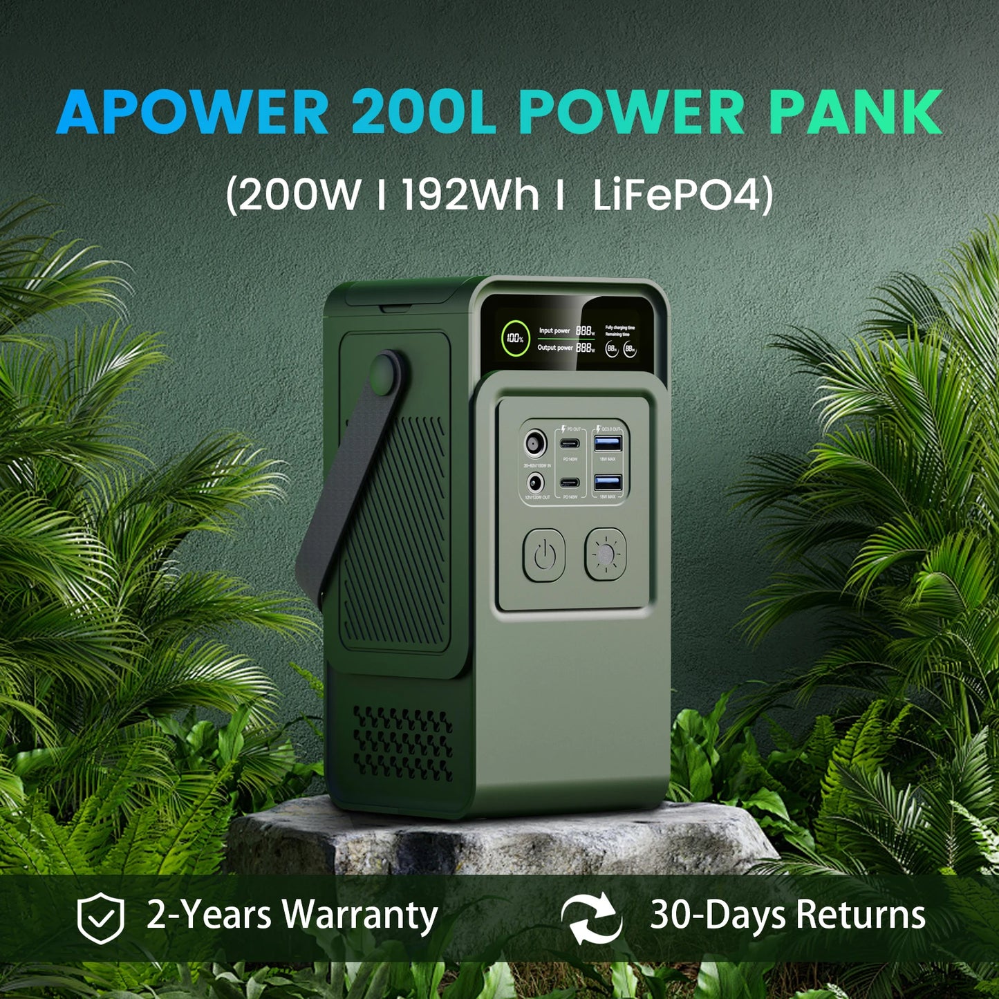 200W Power Station Camping 192Wh Lifepo4 Power Bank 60000mAh Portable Charger Battery Emergency Power USB TYPE-C Port