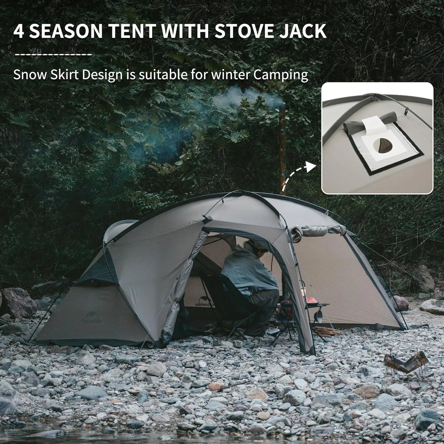 Massif Hot Tent with Stove Jack Waterproof Windproof 4 Season Tent 2 Person Cold Weather Winter Tents for Camping