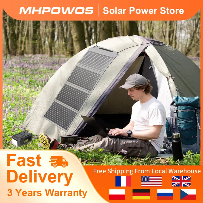 40W Foldable Solar Panel 5V USB Portable Battery Charger for Cell Phone Outdoor Waterproof Power Bank for Camping