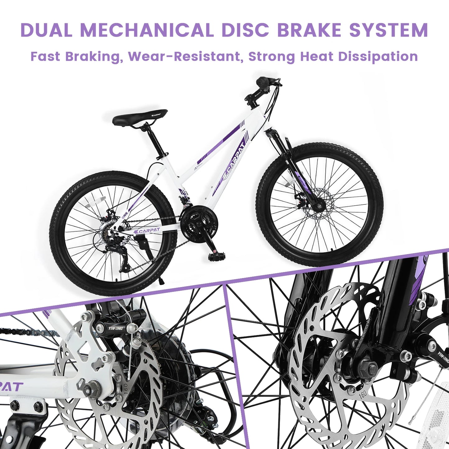 Mountain Bike 24 26 Inch Wheels, 21-Speed Disc Brake, Female Bicycles, 15" Steel Frame Front Fork Suspension