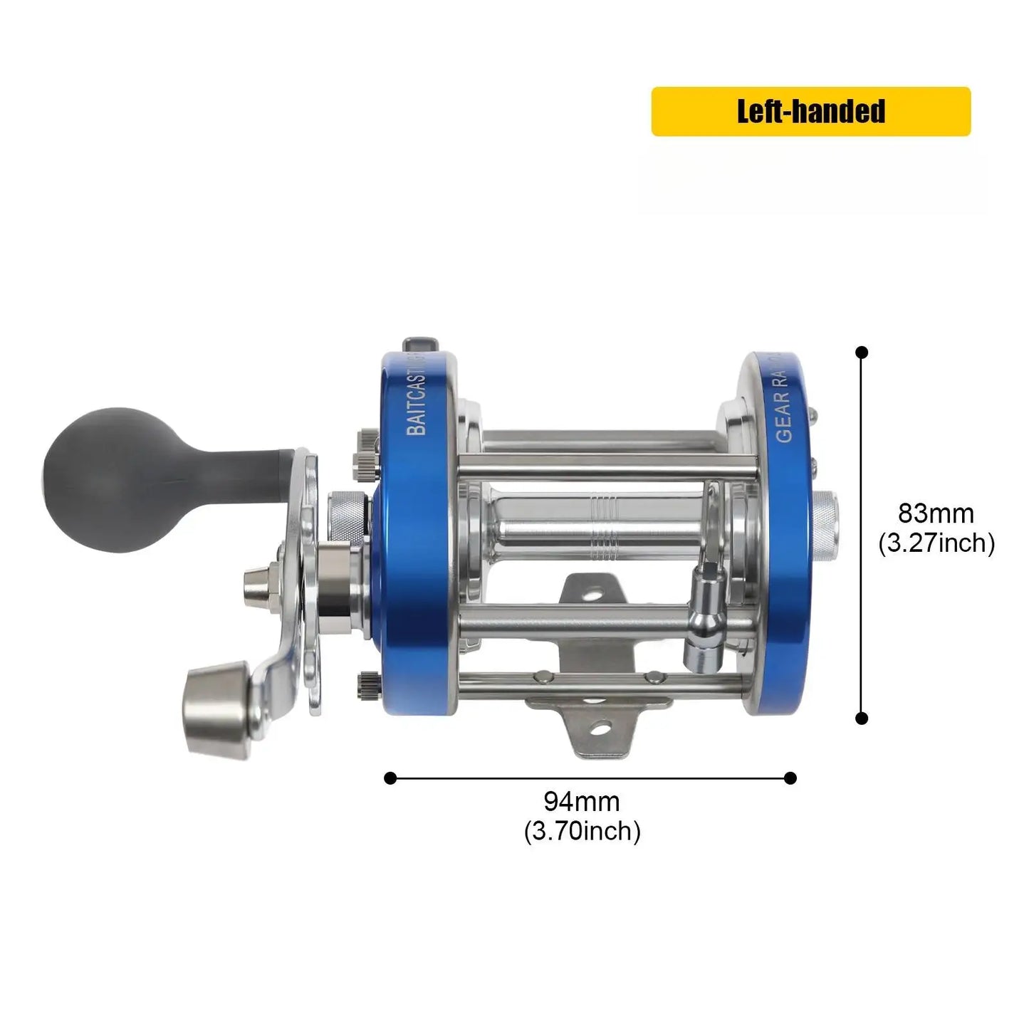 Reel Model #90A Left Hand Retrieve Gear Ratio 3.2:1 Round Baitcasting Conventional for Catfish, Tuna, Inshore Saltwater Fishing
