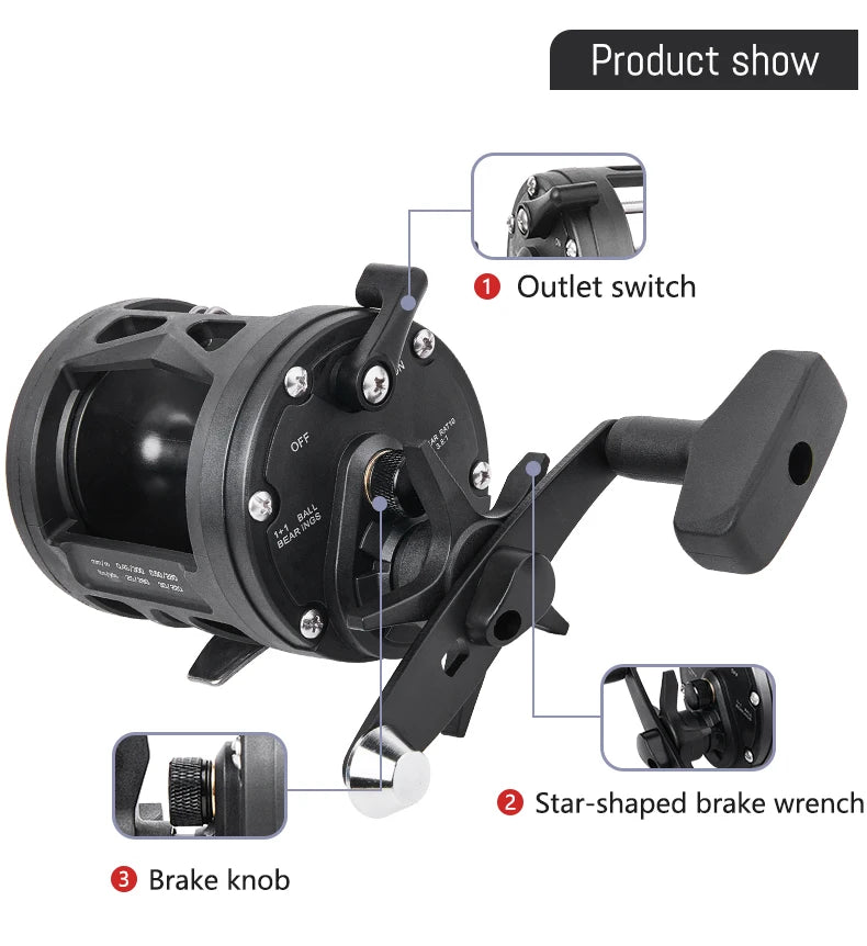 Trolling Drum Fishing Reels 33LB Max Drag 3.8:1 Gear Ratio High Toughness Body Freshwater & Saltwater Universal Bait Caster Fishing Reel