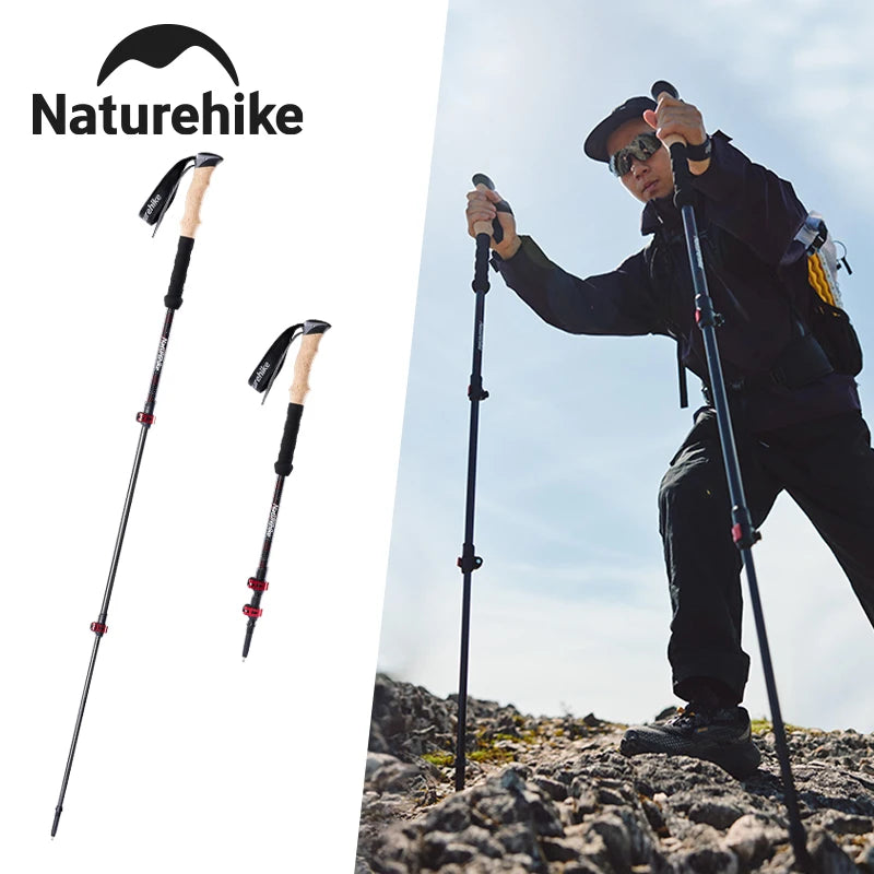 2PCS Trekking Poles Walking Sticks Lightweight Carbon Fiber Collapsible Telescopic Sticks Adjustment Lock Hiking Cane