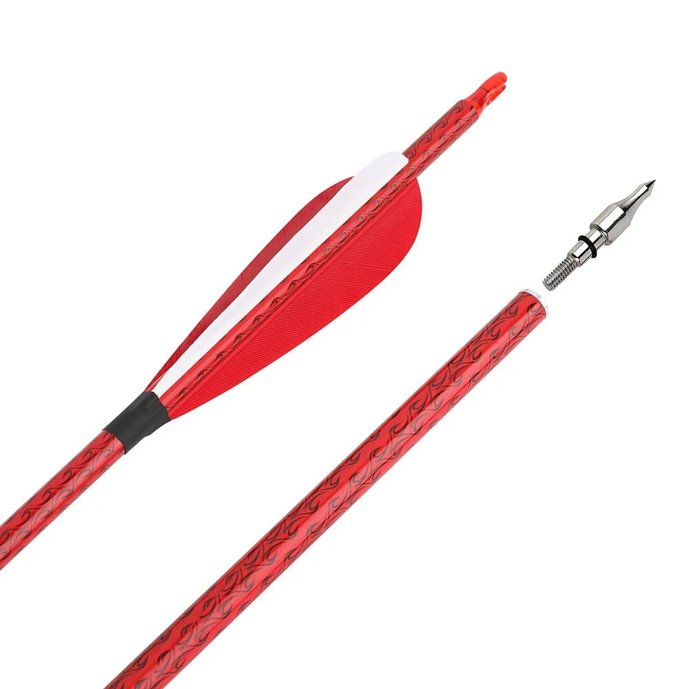 Mixed Carbon Arrows 12pcs 31.5" Spine 500 ID 6.2mm OD 7.8mm with 4" Turkey Feather and 100Grain Arrowheads for Compound Recurve Bow Hunting Shooting Target Practice Durable Archery Accessories