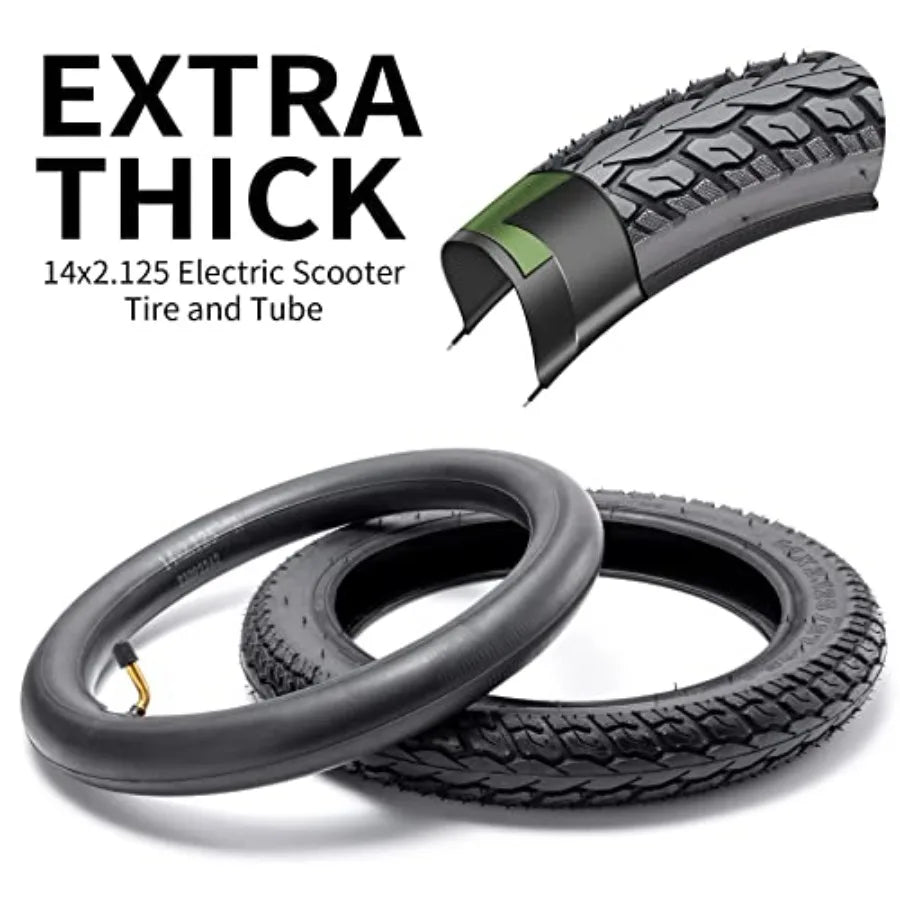 14 E-Bike Tire Heavy-Duty 14 x 2.125 Tire and Tube Sets 57-254 Electric Scooter Tire Tube with Angled Valve Stem 14 Inch Tire f