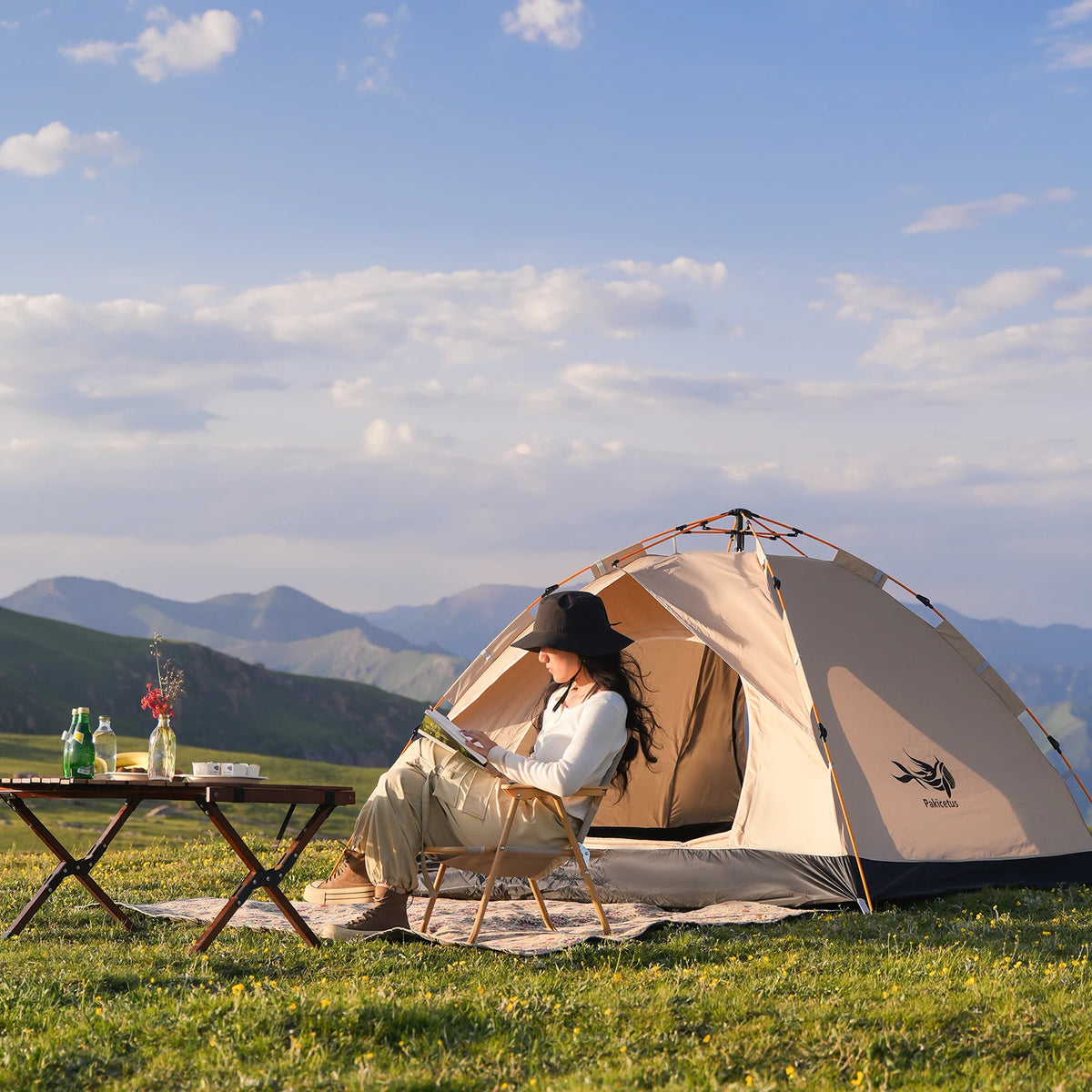 Instant Golden Tent - Portable 3-4 Person Sun & Rain Shelter for Beach & Camping