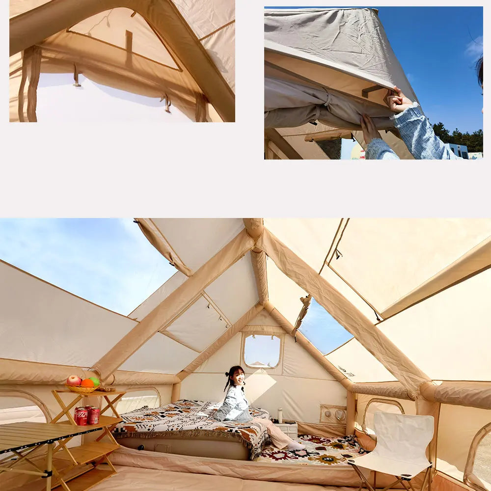 Camping Inflatable Tent for Family, PVC Skylight Air Tube, Camp Base Tents, 12 Square Meters, Large Space, 6-8 Person