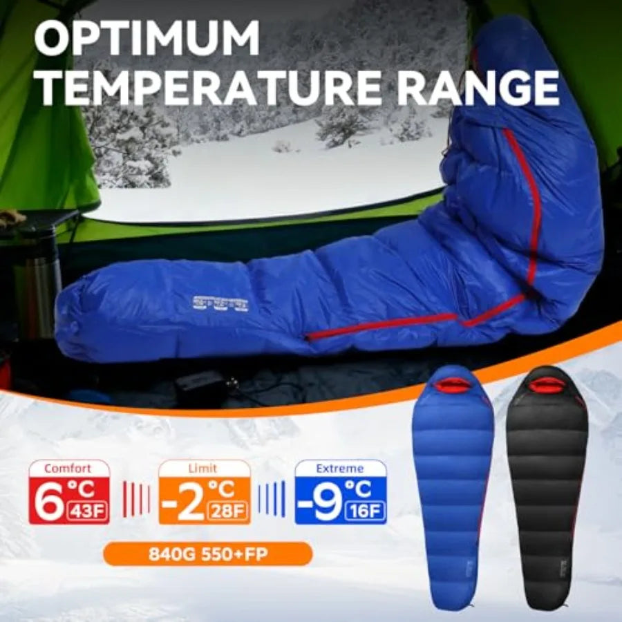 Down Sleeping Bag for Adults - 20D 550 Fill Power Backpacking Mummy Sleeping Bag for 16°F - 45°F Lightweight 4 Season Clod Weat