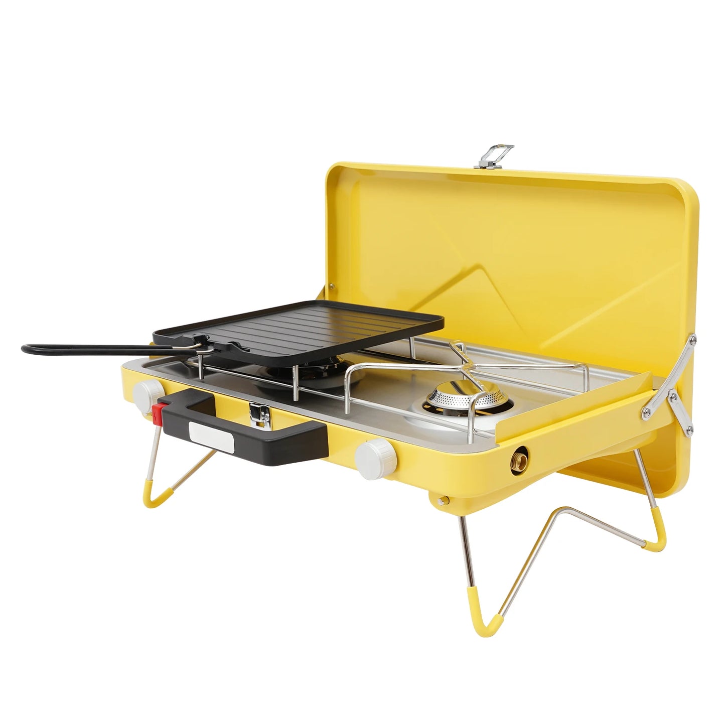 2-Burner Camping Stove 3500W, Portable Gas Grill with Piezoelectric Ignition & Windshield for Outdoor BBQ Picnic