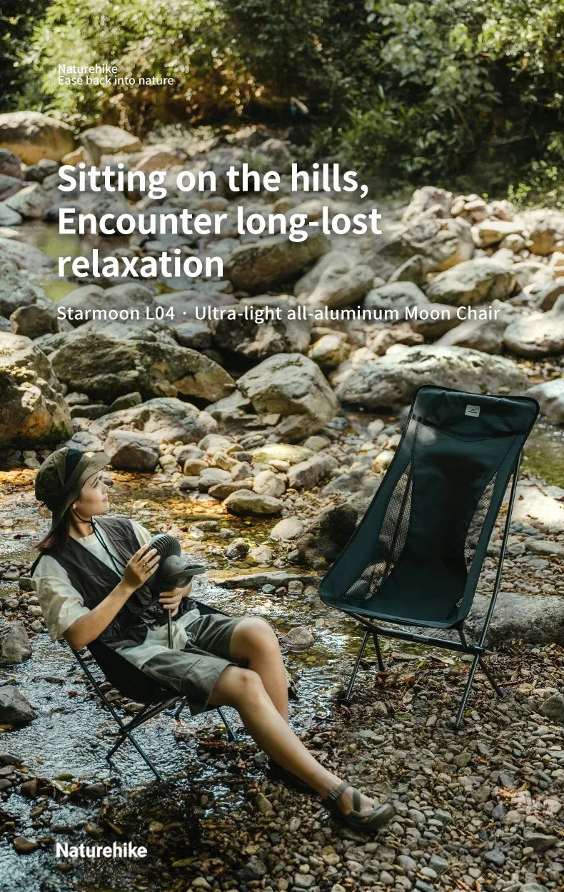 Ultralight Folding Chair L04 150kg Load Capacity for Fishing Picnic Outdoor Hiking Moon Chair Portable Relax Chair